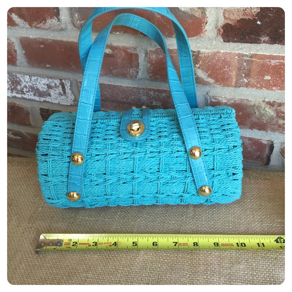 Vintage Turquoise Woven Bag with Gold Accents